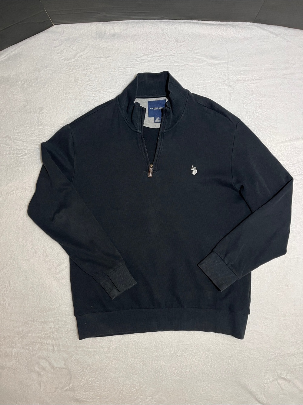U.S. Polo Assn. Black Zip-Neck Pullover Sweater with White Logo